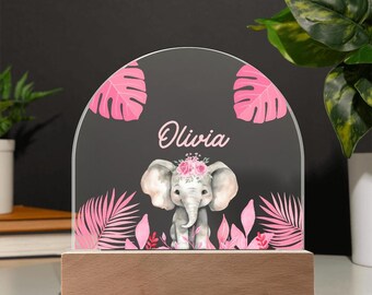 Girl Custom Night Light LED Animal Lamp, Pink Safari Jungle, Birthday Gifts for Girls, Kids Bedroom Nursery Table Light