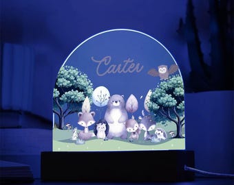 Personalized Forest Animals Night Light: Kids Nursery Decor