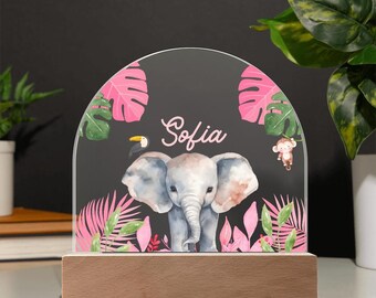 Girl Custom Night Light LED Animal Lamp, Pink Safari Jungle, Birthday Gifts for Girls, Kids Bedroom Nursery Table Light, Christmas gift kids