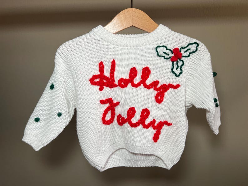 Holly Jolly Christmas Sweater, Baby Knit Sweater, Personalized Baby