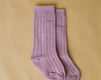 Purple kids Socks ,Uniform Romper and Dress Socks, Baby Girl Boy knee High Organic Ribbed Socks with Spandex