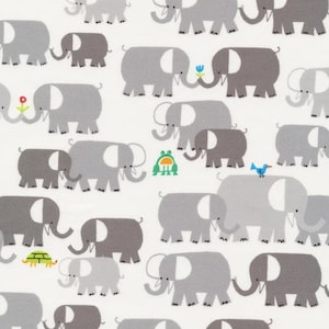 100% ORGANIC Cotton- ed emberely - elephant fabric - Cloud 9 Fabrics - cotton fabric by the yard- nursery fabric- 100150