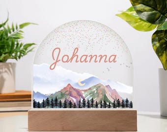 Personalized Mountain Moon LED Night Light: Kids Room Decor