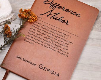 Personalized Vegan Leather Journal: Difference Maker Gift Wrap option