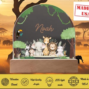 Safari Kids Night Light Gift Personalized LED Animal Lamp,Jungle, Birthday Gifts for Kids, Kids Bedroom Nursery Table Light, baby boy gift