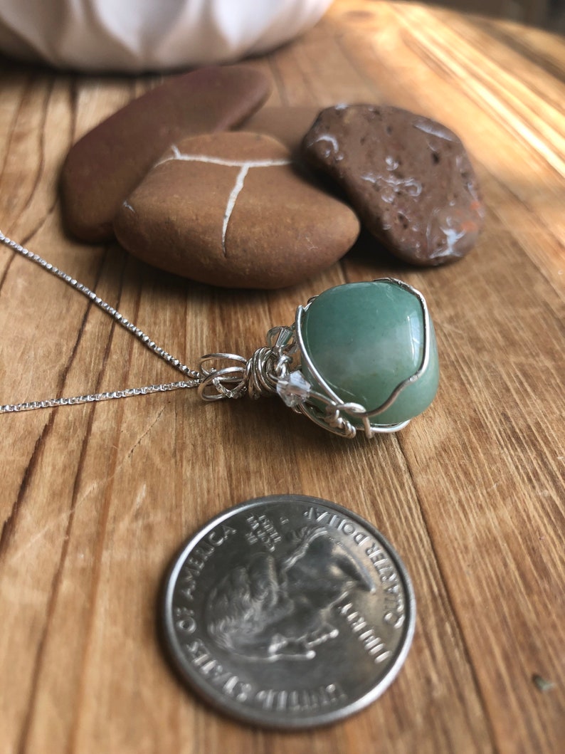 Aventurine Green Stone and crystal Sterling Silver Necklace