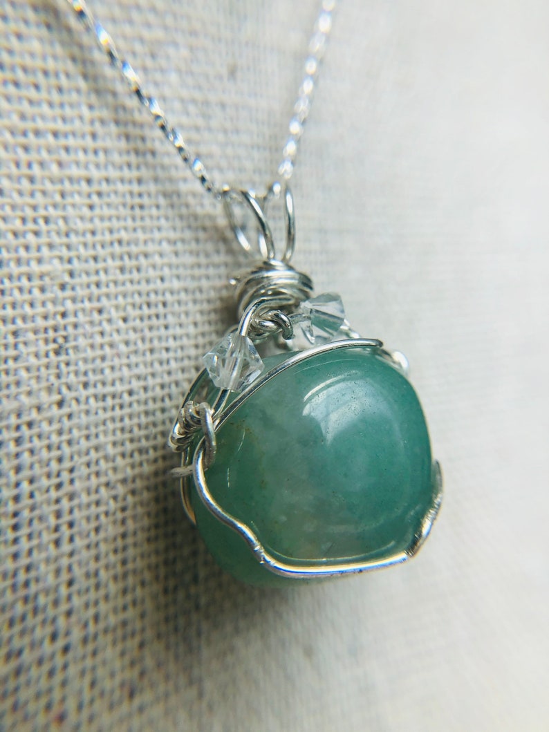Aventurine Green Stone and crystal Sterling Silver Necklace