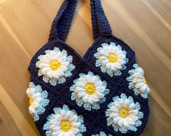 Crochet Bag, Crochet  Handbag, Market Bag, Sunflower Handbag, Granny Square Crochet Purse, Boho Market Bag, Daisy Tote Bag, Sunflower Purse