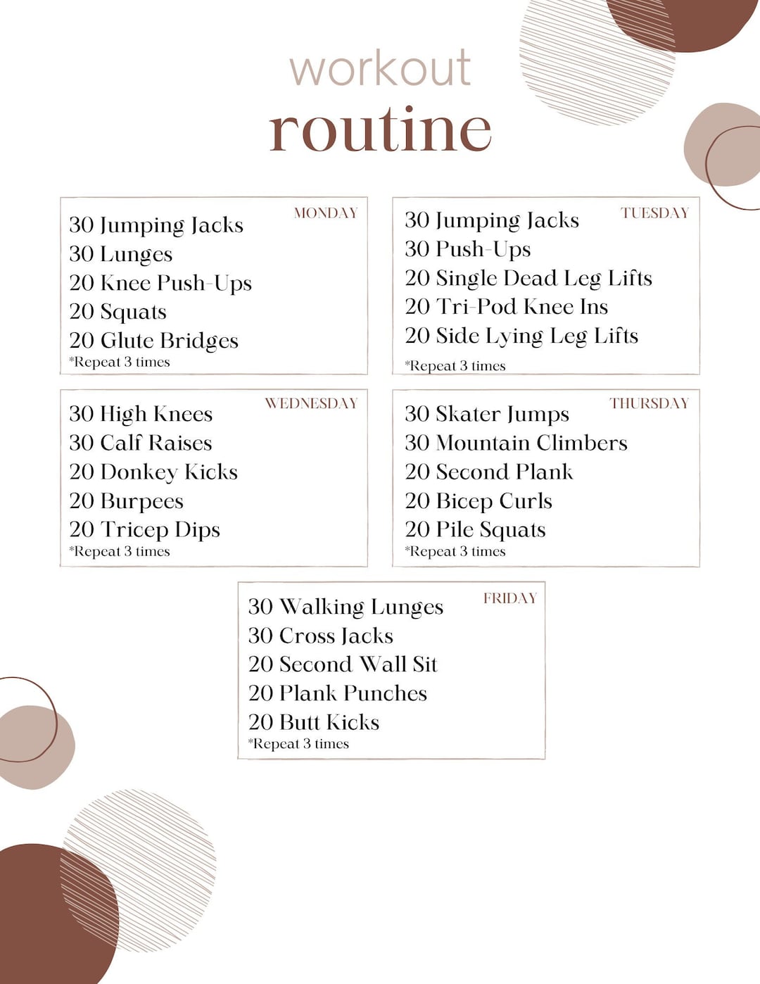 Quick and Easy Weekly Workout Routine - Etsy