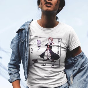 Fairy Tail Natsu Dragneel Happy Anime Aesthetic Vaporwave Kawaii Unisex Heavy Cotton Tee