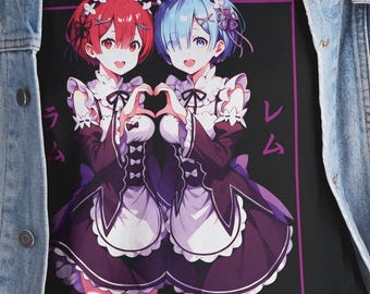 Rem Ram Re:Zero Anime Twin Sisters Unisex Cotton Tee