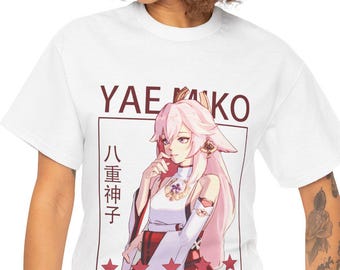 Yae Miko Genshin Impact Anime Vaporwave Unisex Heavy Cotton Tee