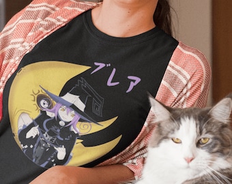 Blair Cat Witch Anime Tee: Vaporwave Gothic Grunge Cotton T-Shirt