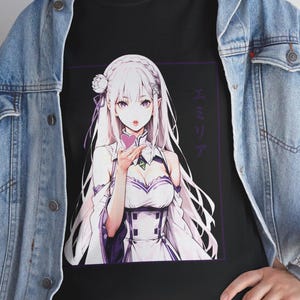 Emilia Re:Zero Anime-Inspired Unisex Heavy Cotton Tee Casual Graphic T-Shirt Gift for Anime Fans Character Tee Cozy Everyday Wear