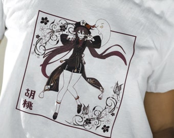 Hu Tao Genshin Impact Tee, estetyczny T-shirt z motywem anime Vaporwave