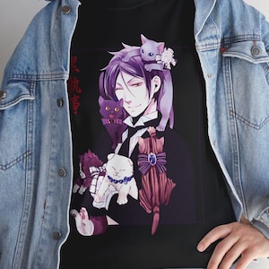 Black Butler Sebastian Kuroshitsuji Toboso Yana Japanese Anime Aesthetic Vintage Grunge Cats Unisex Heavy Cotton Tee