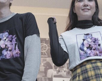 Ganyu Keqing Genshin Impact Tee, Aesthetic Vaporwave Jersey