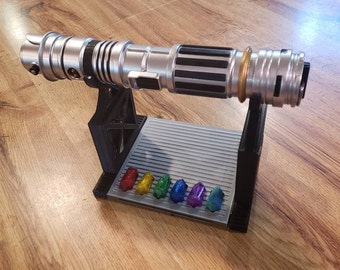 Lightsaber Stand - Centered High Arm 6 Kyber Crystal Option