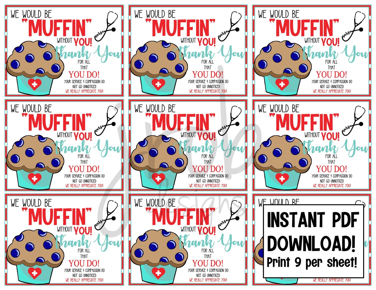 Nurse Appreciation Muffin Printable - Etsy