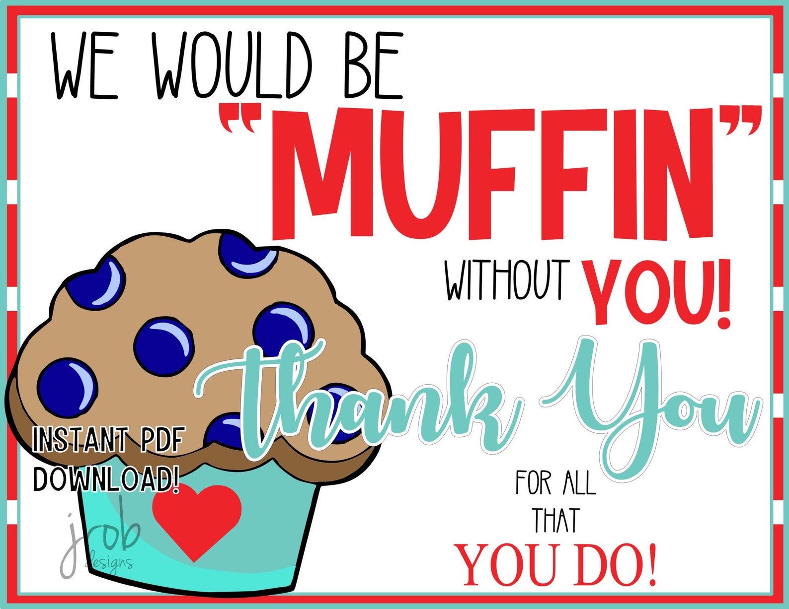Thank You Muffin Printable Etsy Thank You Muffin Printable Etsy