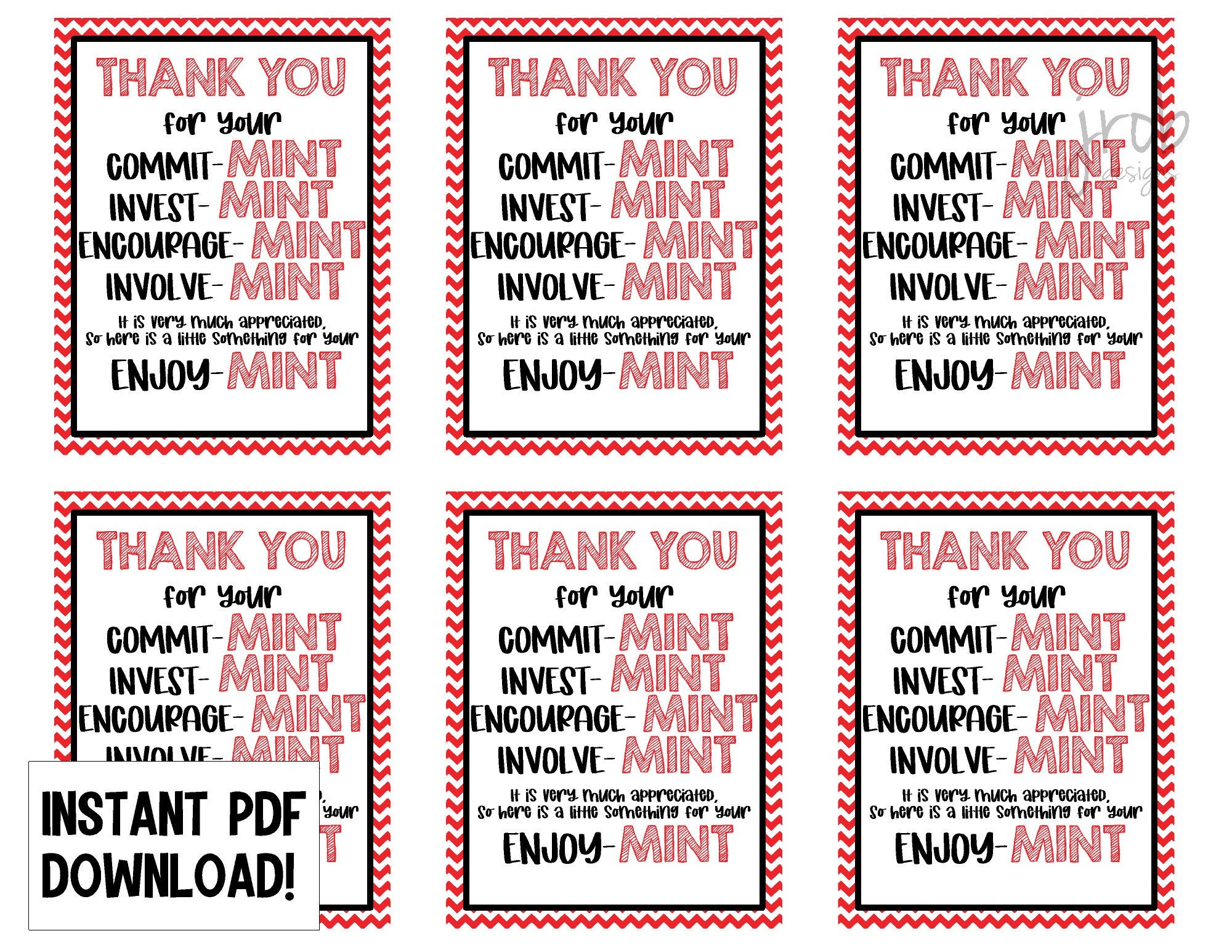 Thank You Mint Printable Etsy