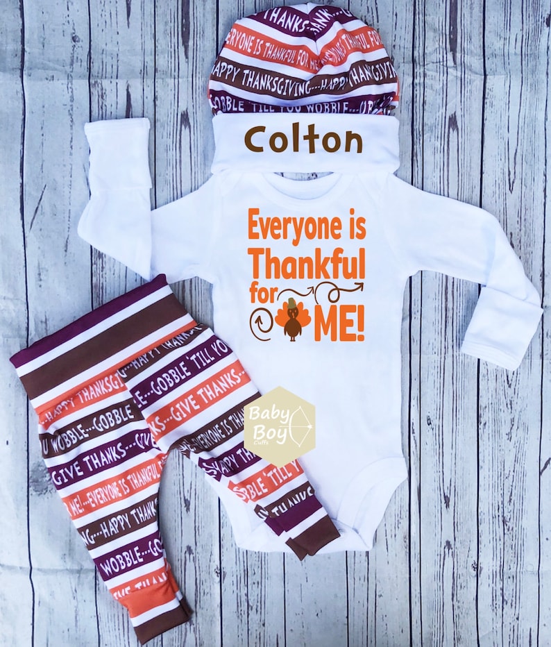 Outfit personalized My First Thanksgiving Pumpkins Everyone is thankful for me Thanksgiving Baby Boy First Thanksgiving Outfit