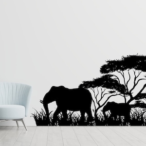Elephant Wall Decal, Elephant Wall Art, Kids Room Wall Decor Animals Wall Sticker Elephant Wall Decor African Safari Nursery Art Decor 768SE