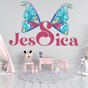 Butterfly Little Girl custom name Butterfly Wall Decal Wings Name Girl Beauty Princess Blessed Room Gifts Her Vinyl Wall Art Stickers 629SE