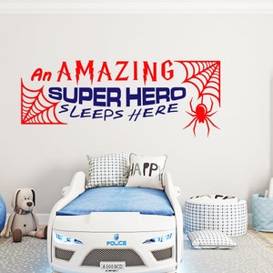 An Amazing Superhero Sleeps Here Hero Kid&#39;s Room Wall Decal Wall Art for Boy&#39;s Room, Nursery, Room Decor Vinyl Wall Sticker-Boy Room 986EZ