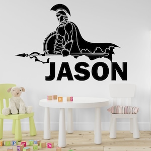 Spartan Wall Decal Custom Personalized Gift Spartan Warrior Wall Decor Gladiator Wall Art Game Room Nursery Boys Room Sticker Decor 583SE