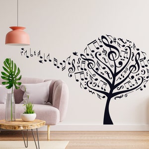 Music Note Tree Wall Decal, Music lovers gift, Music room decoration, Tree Music Wall Art, Music notes wall art Music house decoration 826SE