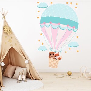 Bear and Fox on Balloon Wall decal, Hot Air wall sticker, Kids Room Nursery wall decal, Hot Air decor Wall Art, Kids Room 508EZ
