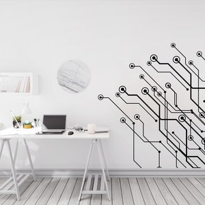 Circuit Board Office Wall Decal, Technology Vinyl Wall Art Decals, Gamer Room Decal, Computer IT Decor, Software Wall Sticker Office 886SE