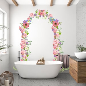 FloralEr Bogen, Mid Century Modern Boho Wandtattoo, Moderne Wandtattoo Florale Moderne Wandkunst, Kinderzimmer Wandkunst Dekor 493EZ