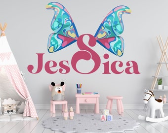 Butterfly Little Girl custom name Butterfly Wall Decal Wings Name Girl Beauty Princess Blessed Room Gifts Her Vinyl Wall Art Stickers 629SE