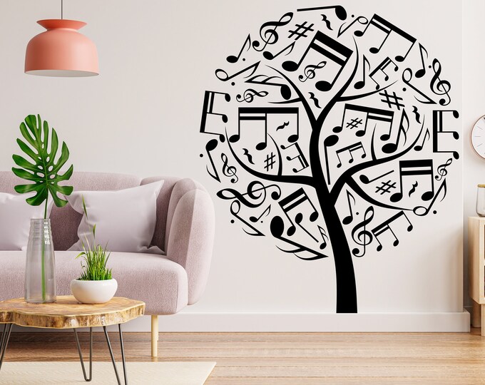 Wall Vinyl Decal Tree With Branches Hanging Music Notes Modern Decor ...