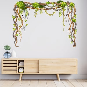 Floral Branches Leaves Wall Vinyl Sticker Decal, Botanical Wall Decoration, Tropical Jungle Decal, Floral Wall Decor Garden Wall Decal 682SE