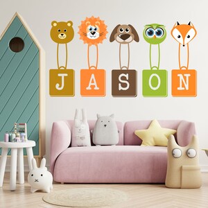Custom Nursery Girl and Boy Name Decal for Wall, Personalized Name and Animals, Custom Name Sticker Personalized Gifts Kids Room Decor 560SE