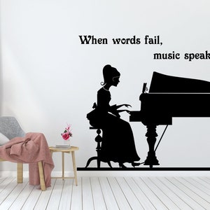 Girl Playing Piano wall art decal - Piano wall sticker - Music Gifts wall art decor -  Piano Room Music Studio Wall vinyl Decoration 724SE