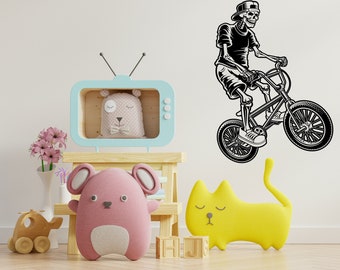 Bicycle Cyclist BMX Skeleton Skull Wall Decal Bicycle Wall Decor Sports Bike Wall Art Decor BMX Wall Sticker Vinyl for Boys Room Decor 672SE