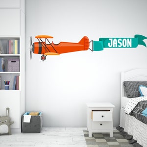 Aviaton Decor Airplane Name Wall Art Decal Vinyl Sticker Decals Biplane Decor Plane Airplane Decal Boy Room Decor Gift Nursery Decor 615SE