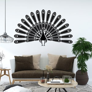 Peacock Wall Decal, Peacock Tail Wall Decal, Peacock Feather Wall Decor, Peacock Feather Wall Mural, Peacock wall sticker, Living room 744SE