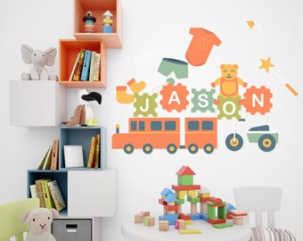 Train Wall Decal Kids Room Babies Custom Name Train Bear Nursery Wall Decal Personalized Gifts Car Vinyl Wall Sticker Kids Room Decor 645SE