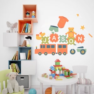Tren Pared Calcomanía Niños Habitación Bebés Nombre Personalizado Tren Oso Guardería Calcomanía Pared Regalos Personalizados Coche Vinilo Pared Pegatina Kids Room Decor 645SE