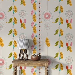 Dreamcatcher Wallpaper Boho Fabric Catcher Wallpaper Seamless Mid Century Stars Wall Decor Fabric Removable Self Adhesive Wallpaper 896EZ