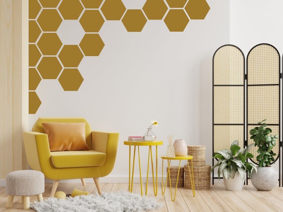 Honeycomb Wall Decor, Gold Honeycomb Wall Decals, Hexagon Vinyl Wall Decal,  Modern Wall Decor, Geometric Wall Decals, Honey Comb Vinyl 651SE -   Denmark