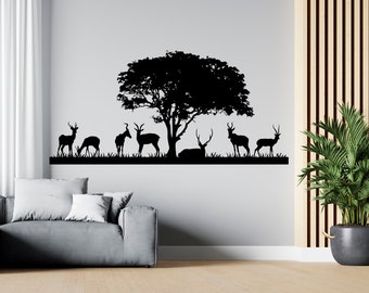 Vinilo decorativo de pared de la sabana africana con animales de safari, arte mural africano SG 1196