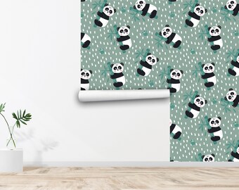 Panda tapet Barnrumstyg Barnrumstapet Sömlös väggdekor Soltyg Avtagbar självhäftande tapet 1016EZ