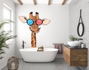 Funny Giraffe with Sunglasses Wall Decal Giraffe decor 991EZ