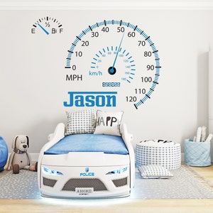 Custom Name Speedometer Racing Car Checkered Flags Wall Decal Wheel F1 Decal Personalized Racing Car Flag Vinyl Wall Sticker-Boy Room 754EZ